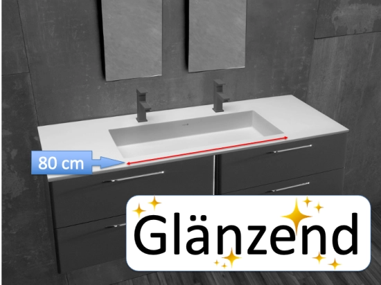 Plan vasque lavabo, sur mesure, Largeur 101 à 200 cm x Profondeur 40 à 80 cm, résine composite de haute qualité, Finition lisse blanc BRILLANT laqué ou mate, Livraison Offerte.